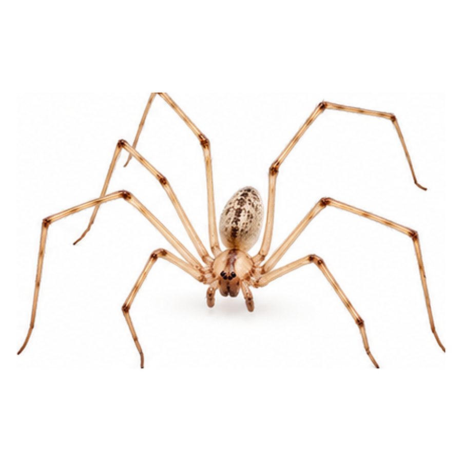 A cellar spider: a tiny pale body suspended on eight extremely long, thin legs.